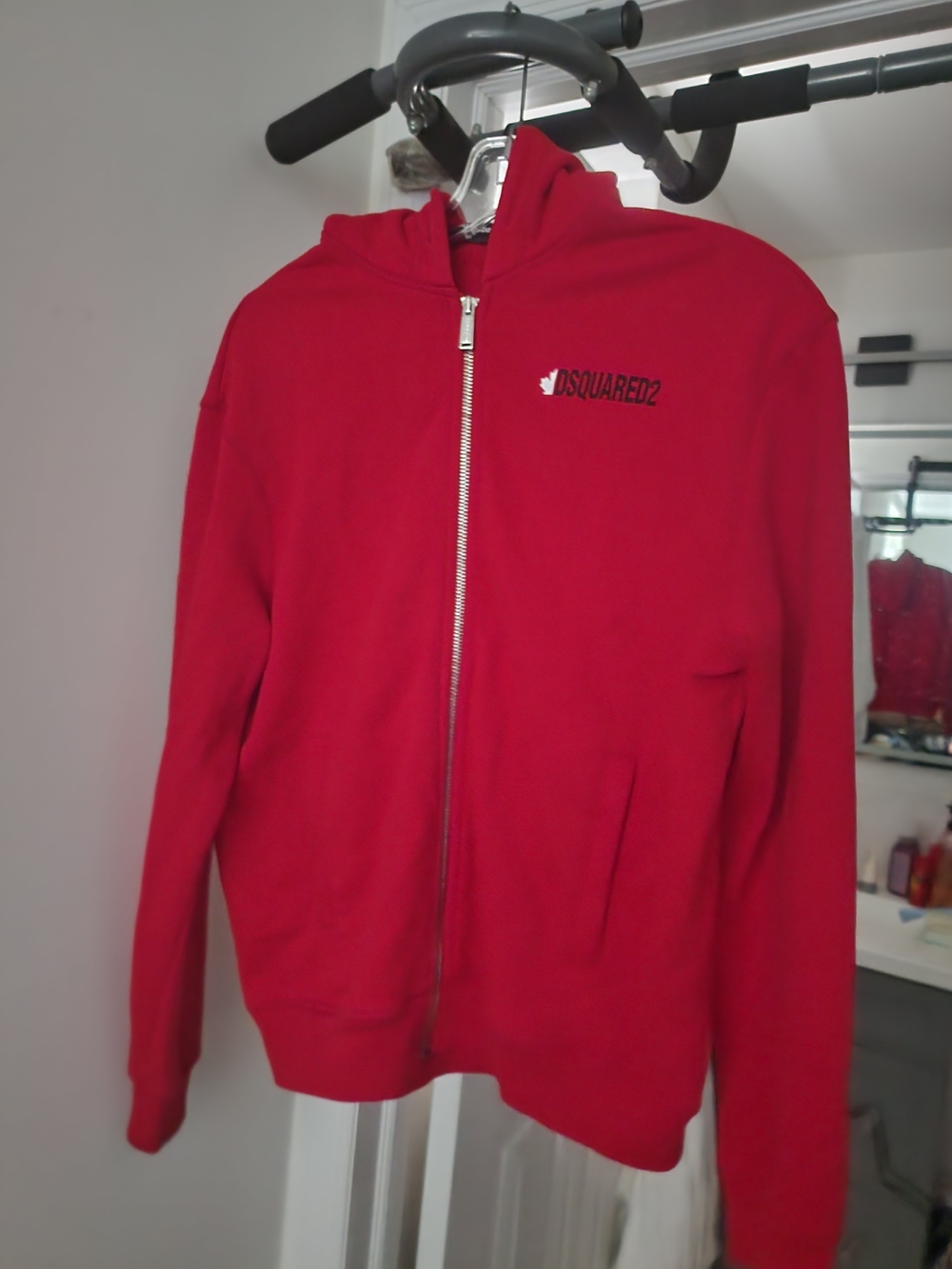 DSQUARED2 Bright Red Full-Zip Hoodie. S-M Unisex.
